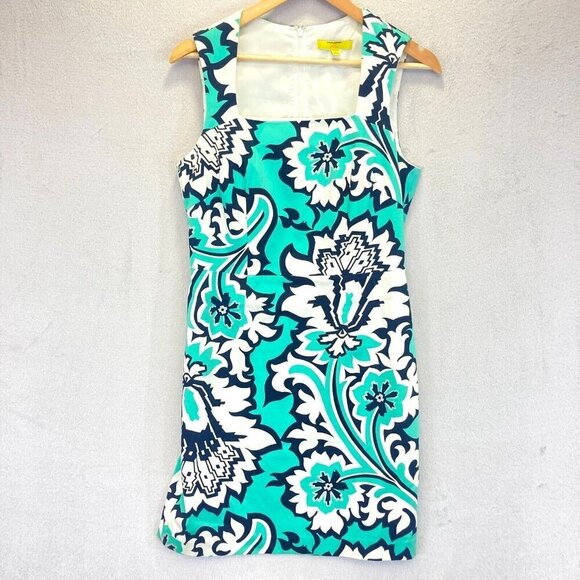 Banana Republic Milly Sheath Dress Size 8 Floral Turquoise Blue Career Eden Rock - Picture 1 of 12
